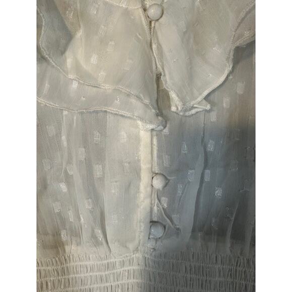 BOG Collective Cream Long Sleeve Ruffled Polka Dot Sheer Blouse Top Women Sz S - Picture 5 of 12